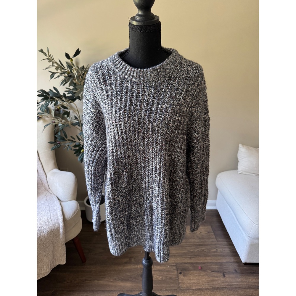 Aerie Womens XS Oversized Chunky Knit Sweater Charcoal Gray Marl Multi Pullover